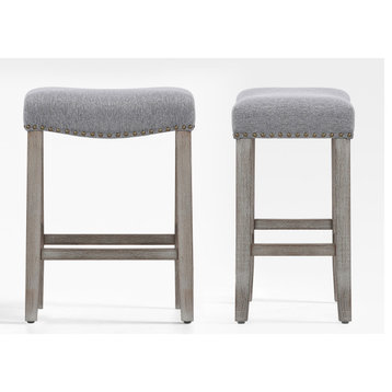 WestinTrends 2PC 24" Upholstered Saddle Seat Backless Counter Height Stool Set, Gray