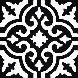 Moroccan Mosaic and Tile House - 8"x8" Argana Handmade Cement Tile, Black/White, Set of 12 - Wall And Floor Tile