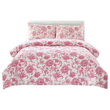 Peach Couture Home Collection Floral Dream 3 Pcs Comforter Set, Pink, Queen