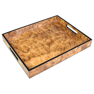 Lacquer Small Rectangle Tray, Walnut Burl with Black