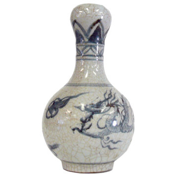 Chinese Gray Crackle Dragon Ceramic Pottery Vase