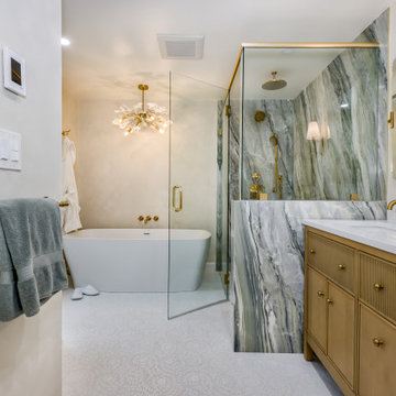 Contemporary Spa Bathroom with Statement Marble