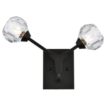 Zayne 2-Light Wall Sconce, Black And Clear