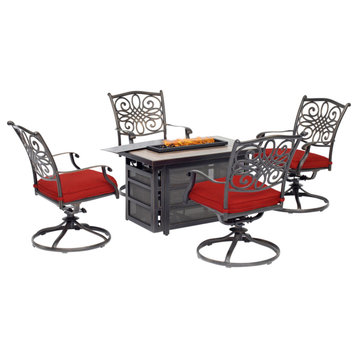 Traditions 5-Piece Seating Set With a 30,000 BTU Fire Pit and 4 Swivel Rockers