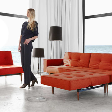 Splitback Mixed Dance Burned Orange Sofa Bed / Arms by Innovation USA - $1530.00
