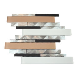 Silver Aliminum, White and Beige Glass and Matte Black Mosaic Tile Random Z Patt - Home Accessories & Decor