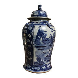 Chinese Blue & White Scholars Theme Porcelain Large General Jar - Decorative Jars And Urns