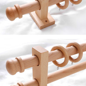 QYT01 1-1/8" Ash Wood Single Double Curtain Rod Sets