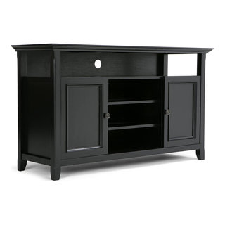 Transitional TV Stand, Central Open Shelves With 2 Side Doors