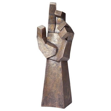 Freedom Rising Modern Cubist Hand Statue, Contemporary And Modern