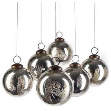 Serene Spaces Living Set of 6 Antique Silver Glass Balls, Measures 3" Diameter