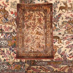 Pictorial handmade Persian silk rug - Floor Rugs