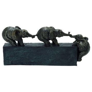 Black Eclectic Polystone Sculpture, Elephant 8 x 17 x 4 Inches