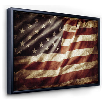 Designart American Flag Contemporary Framed Canvas Art Print, Black, 20x12