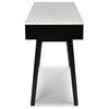 Viola 44" Rectangular Italian Carrara White Marble Writing Desk, Black, 18" Wide