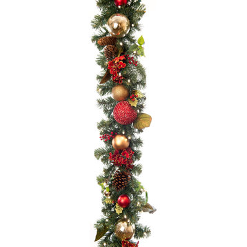 9' Artificial Christmas Garland With Lights Scarlet Hydrangea
