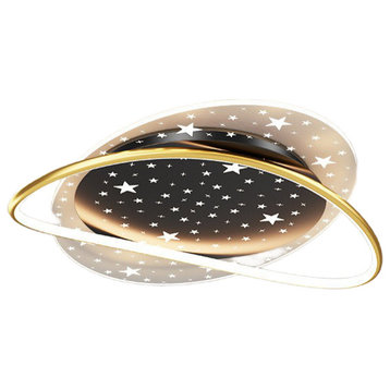 Round Black & Gold Acrylic Dimmable Ceiling Lamp with Stars, Black/gold, 3