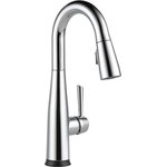 Delta - Delta Essa 1-Handle Pull-Down Bar/Prep Faucet With Touch2O Technology, Chrome - Touch it on. Touch it off. Whether you have two full hands or 10 messy fingers, Delta Touch2O Technology helps keep your faucet clean, even when your hands aren�t. A simple touch anywhere on the spout or handle with your wrist or forearm activates the flow of water at the temperature where your handle is set. The Delta TempSense LED light changes color to alert you to the water�s temperature and eliminate any possible surprises or discomfort. Delta MagnaTite Docking uses a powerful integrated magnet to pull your faucet spray wand precisely into place and hold it there so it stays docked when not in use. Delta faucets with DIAMOND Seal Technology perform like new for life with a patented design which reduces leak points, is less hassle to install and lasts twice as long as the industry standard*. Kitchen faucets with Touch-Clean  Spray Holes  allow you to easily wipe away calcium and lime build-up with the touch of a finger. You can install with confidence, knowing that Delta faucets are backed by our Lifetime Limited Warranty. Electronic parts are backed by our 5-year electronic parts warranty.  *Industry standard is based on ASME A112.18.1 of 500,000 cycles.