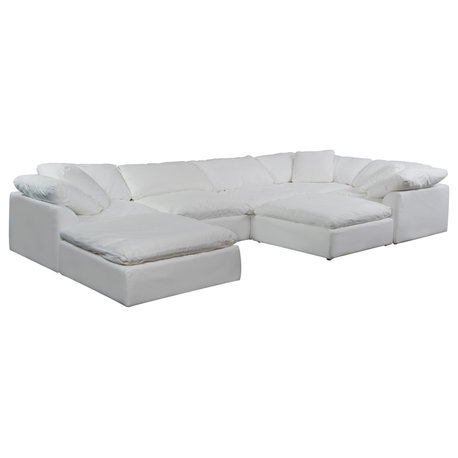 7PC Slipcovered U-Shaped Pit Sectional Sofa | White