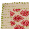 Artisan Hand Loomed Table Runner, Red With Green Stitching, 18"x96"