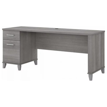 Transitional Desk, Large Design With Wire Management & 2 Drawers, Platinum Gray