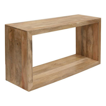 52 Inch Cube Shape Mango Wood Console Table with Bottom Shelf in Natural Brown