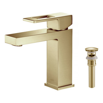Cubic Single Hole Bathroom Faucet KBF1002, Brush Gold, W/ Drain