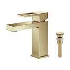 Cubic Single Hole Bathroom Faucet KBF1002, Brush Gold, W/ Drain