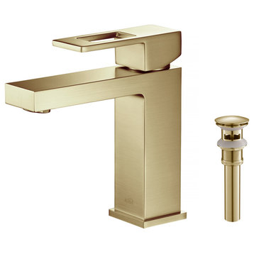 Cubic Single Hole Bathroom Faucet KBF1002, Brush Gold, W/ Drain