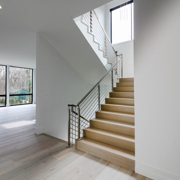 75_Modern Stairway: White O 75_ak & Stainless Steel Balustrade, McLean VA 22101