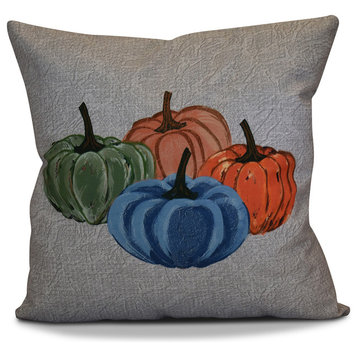 Paper Mache Pumpkins Geometric Print Outdoor Pillow, Gray, 16"x16"