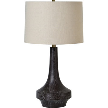 Truro Dark Brown Wood Grain Polyresin Table Lamp With Natural Linen Shade