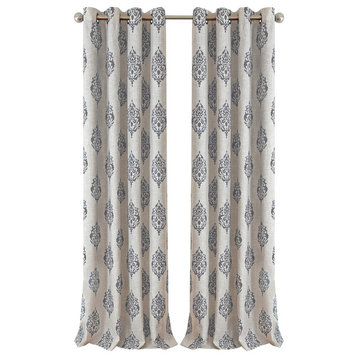 Navara Medallion Room Darkening Window Curtain, Gray, 52"x84"