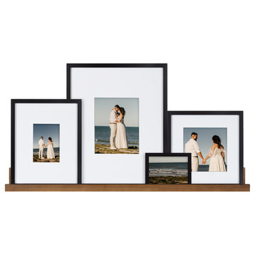 Gallery Wall Shelf with Frames Set, Rustic Brown, 5 Piece