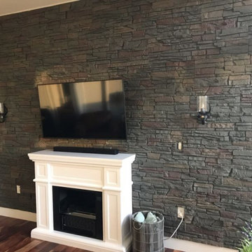 Keystone Stacked Stone Fireplace and TV Wall Design