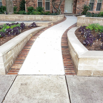 Front Yard Retaining Wall Brick Border Walkway Landscape Lighting