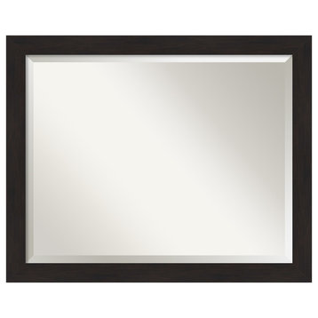 Furniture Espresso Narrow Beveled Bathroom Wall Mirror - 31.5 x 25.5 in.