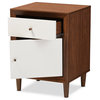 Harlow Wood 1-Drawer and 1-Door Nightstand, Walnut Brown and White