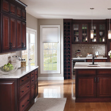 Dark Cherry Kitchen with Glass Doors