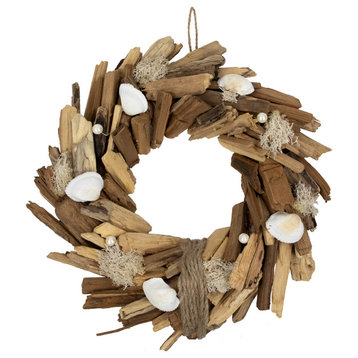 Natural Driftwood and Seashell Artificial Wreath 14"