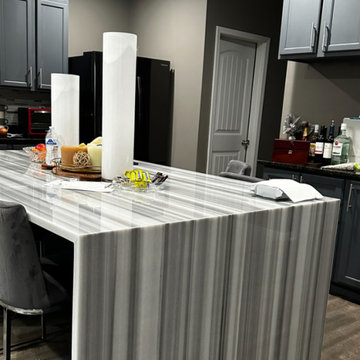 Kitchen Remodel | Custom Countertop - Waterfall Center Island