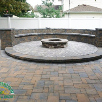 Backyard Patio with Fire Pit & Seating Wall