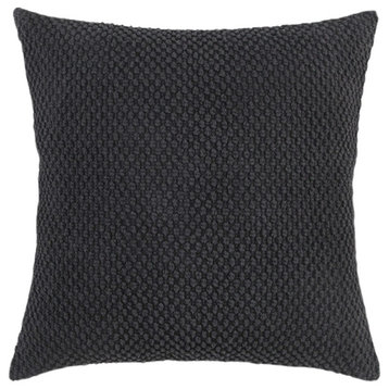 20" Black Nubby Textured Modern Throw Pillow