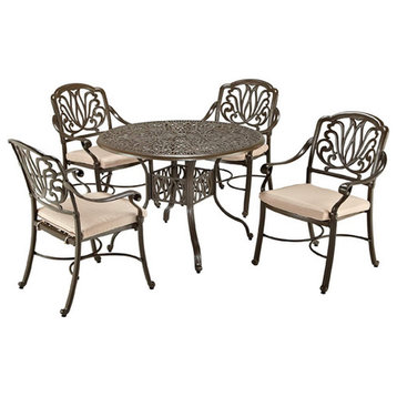 5 Pieces Patio Dining Set, Cushioned Chairs With Elegant Scrollwork, Taupe