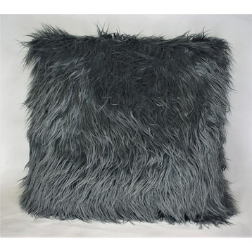 Faux Fur Grey Mongolian Sheepskin Decorative Throw Pillow, 22"x22"
