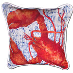 My Island - Large Lobster Pillow, 20" - Lobster Pillow Is Bright And Cheerful In Shades Of Orange, Red And Blue. Trimmed In White Nautical Braid, it is sure to add a pop of color to your beach house or mainland home!  You'll love the colors of orange, red, and blue.This big coastal pillow has a zipper on back so you can easily remove the cover and machine wash the cover!  Pair it With Crab Pillow for a great coastal look.  Original lobster art by Gerri Hyman.