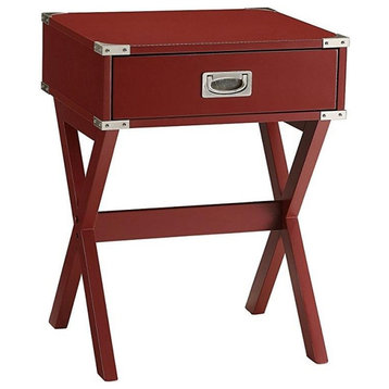 HomeRoots Red Solid Wooden Single Drawer End Table
