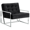 Alexis Velvet Upholstered Accent Chair, Chrome Base With Black Seat