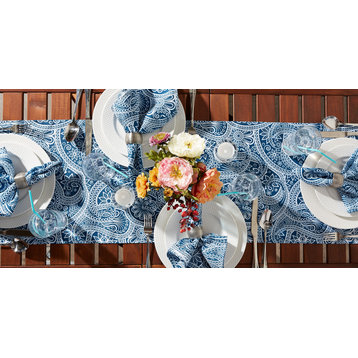 Blue Paisley Print Outdoor Table Runner 14X72