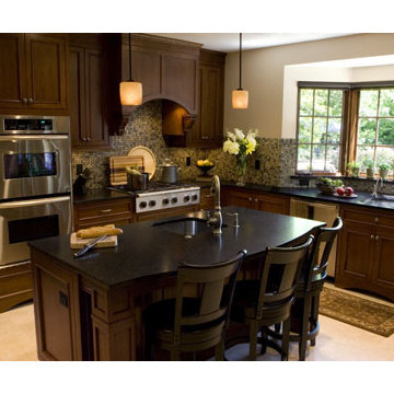 Kosher Kitchen Renovation Dark Wood Cabinetry with Black Granite Tops St. Louis,
